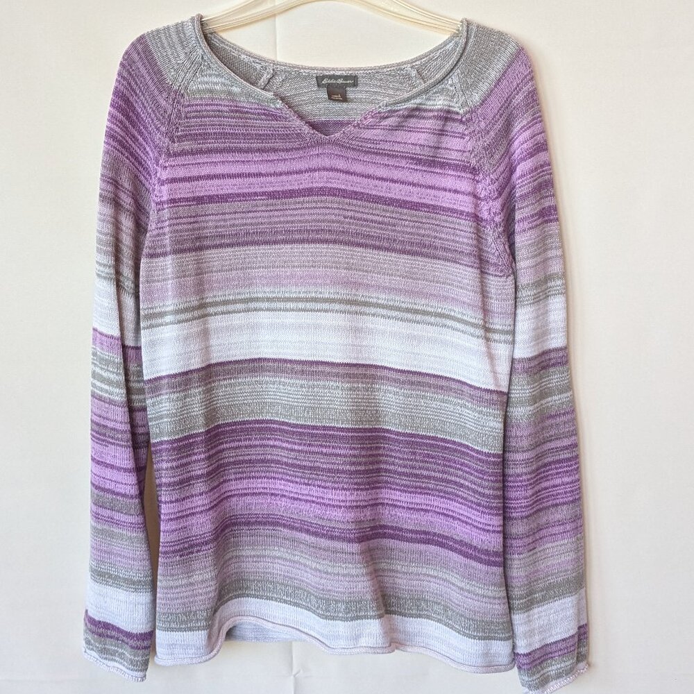 Eddie Bauer Purple & Gray Striped Sweater